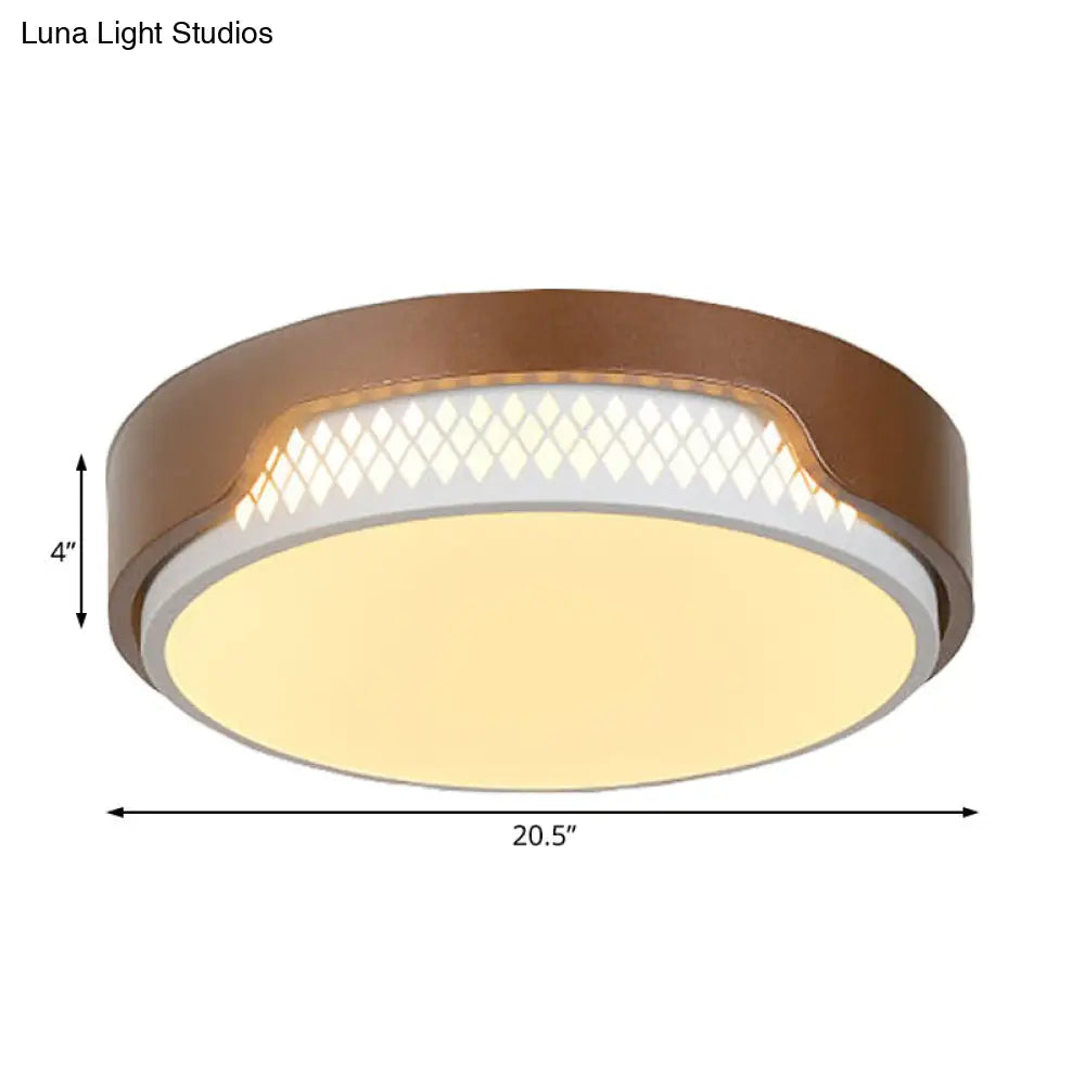 16.5"/20.5" Dia Brown Round Flush Ceiling Light with Simplicity Acrylic LED, Warm/White Light Fixture