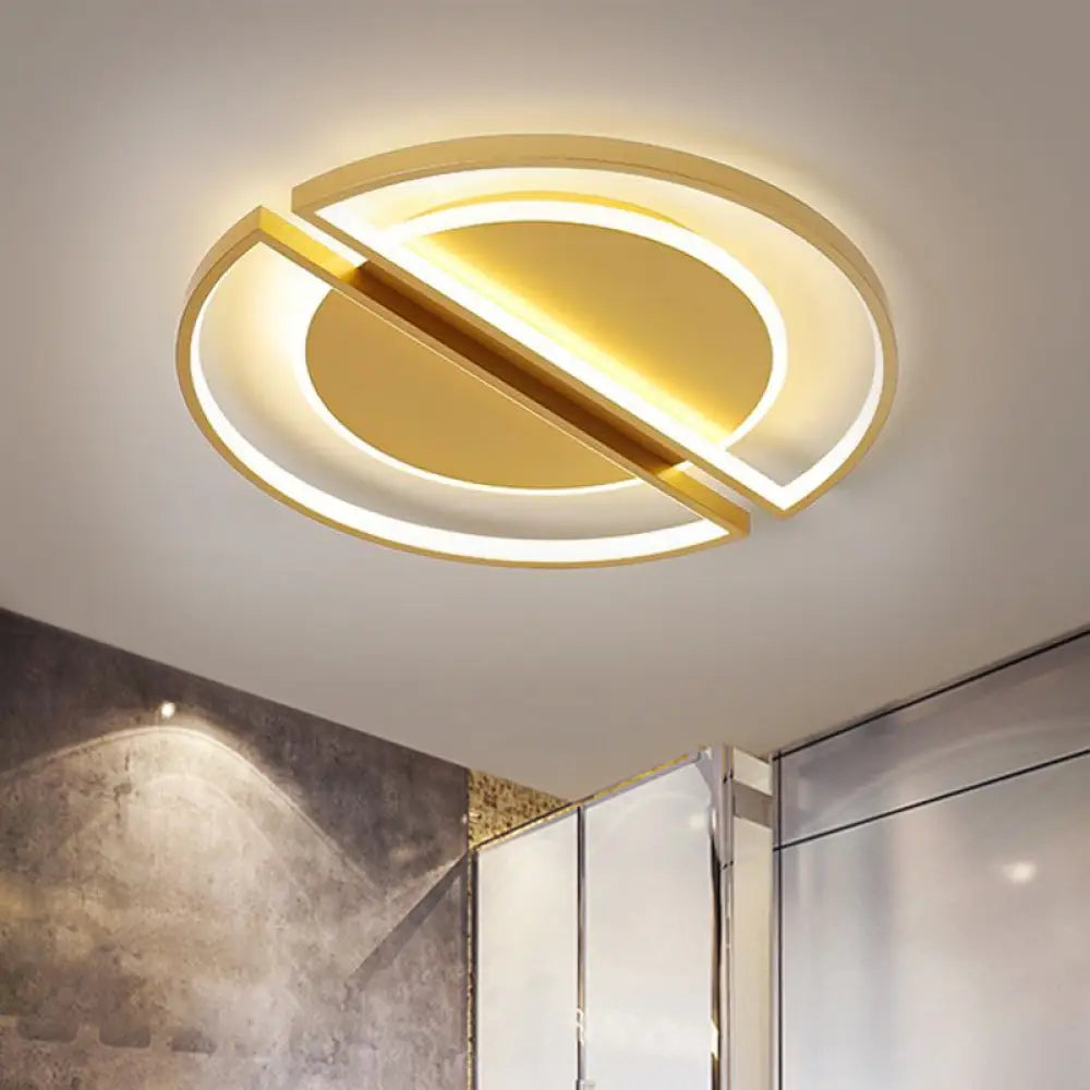16.5"/20.5" LED Bedroom Flush Mount Lamp - Simple Gold Ceiling Light with Round Shade in Warm/White Light