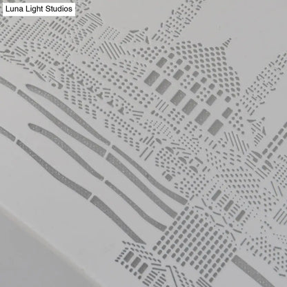 DecorBites™ DecorBites™ 16.5"/20.5" Modern White Carved Metal Drum Flush Lamp with Metropolis Scene - LED Ceiling Light, Warm/White Light, Remote Control Dimming