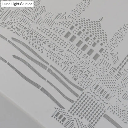 DecorBites™ DecorBites™ 16.5"/20.5" Modern White Carved Metal Drum Flush Lamp with Metropolis Scene - LED Ceiling Light, Warm/White Light, Remote Control Dimming