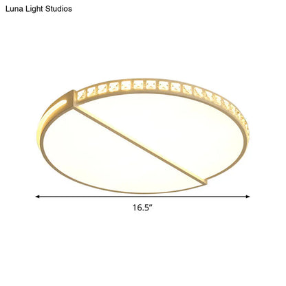 DecorBites™ 16.5"/20.5" Simple Metallic LED Flush Mount Ceiling Light in Warm/White/3 Color with Crystal Accent - White Disk Design