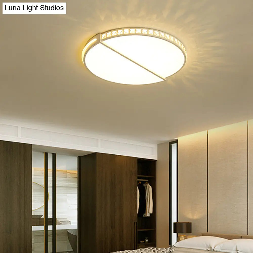 16.5"/20.5" Simple Metallic LED Flush Mount Ceiling Light in Warm/White/3 Color with Crystal Accent - White Disk Design
