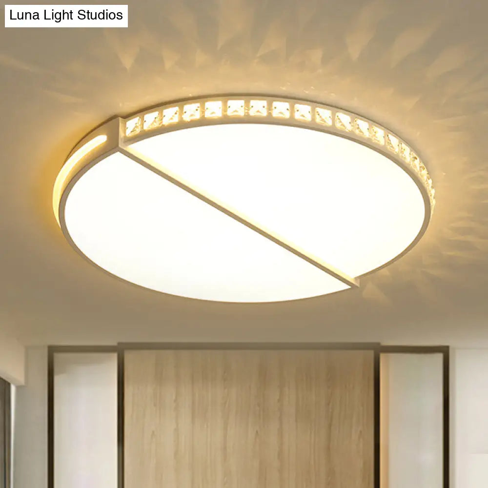 16.5"/20.5" Simple Metallic LED Flush Mount Ceiling Light in Warm/White/3 Color with Crystal Accent - White Disk Design