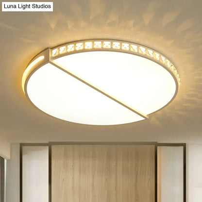 DecorBites™ 16.5"/20.5" Simple Metallic LED Flush Mount Ceiling Light in Warm/White/3 Color with Crystal Accent - White Disk Design