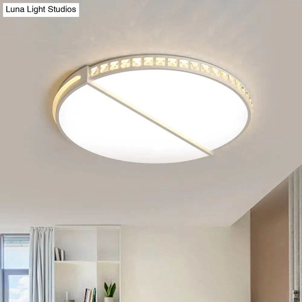 16.5"/20.5" Simple Metallic LED Flush Mount Ceiling Light in Warm/White/3 Color with Crystal Accent - White Disk Design
