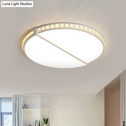 DecorBites™ 16.5"/20.5" Simple Metallic LED Flush Mount Ceiling Light in Warm/White/3 Color with Crystal Accent - White Disk Design