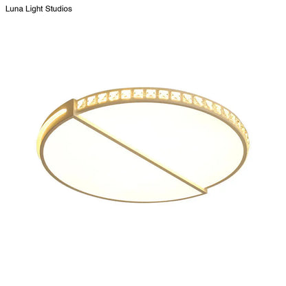 DecorBites™ 16.5"/20.5" Simple Metallic LED Flush Mount Ceiling Light in Warm/White/3 Color with Crystal Accent - White Disk Design