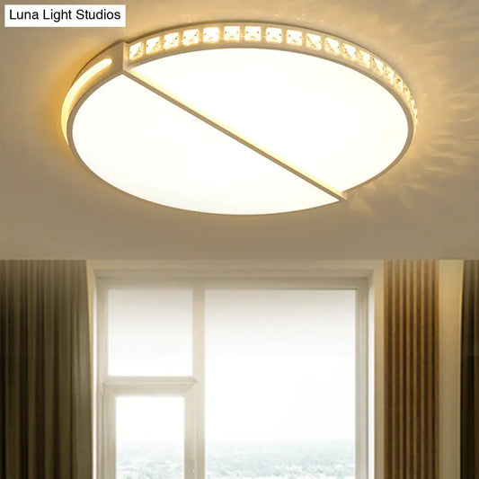 16.5"/20.5" Simple Metallic LED Flush Mount Ceiling Light in Warm/White/3 Color with Crystal Accent - White Disk Design