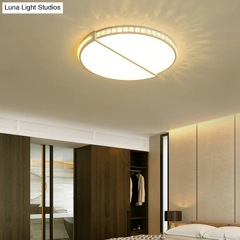 16.5"/20.5" Simple Metallic LED Flush Mount Ceiling Light in Warm/White/3 Color with Crystal Accent - White Disk Design