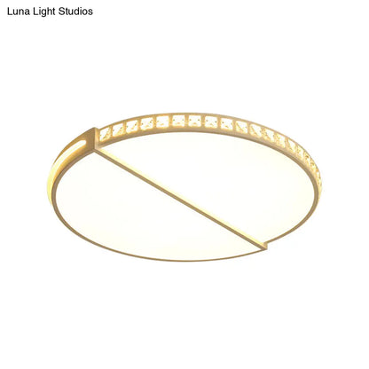 DecorBites™ 16.5"/20.5" Simple Metallic LED Flush Mount Ceiling Light in Warm/White/3 Color with Crystal Accent - White Disk Design