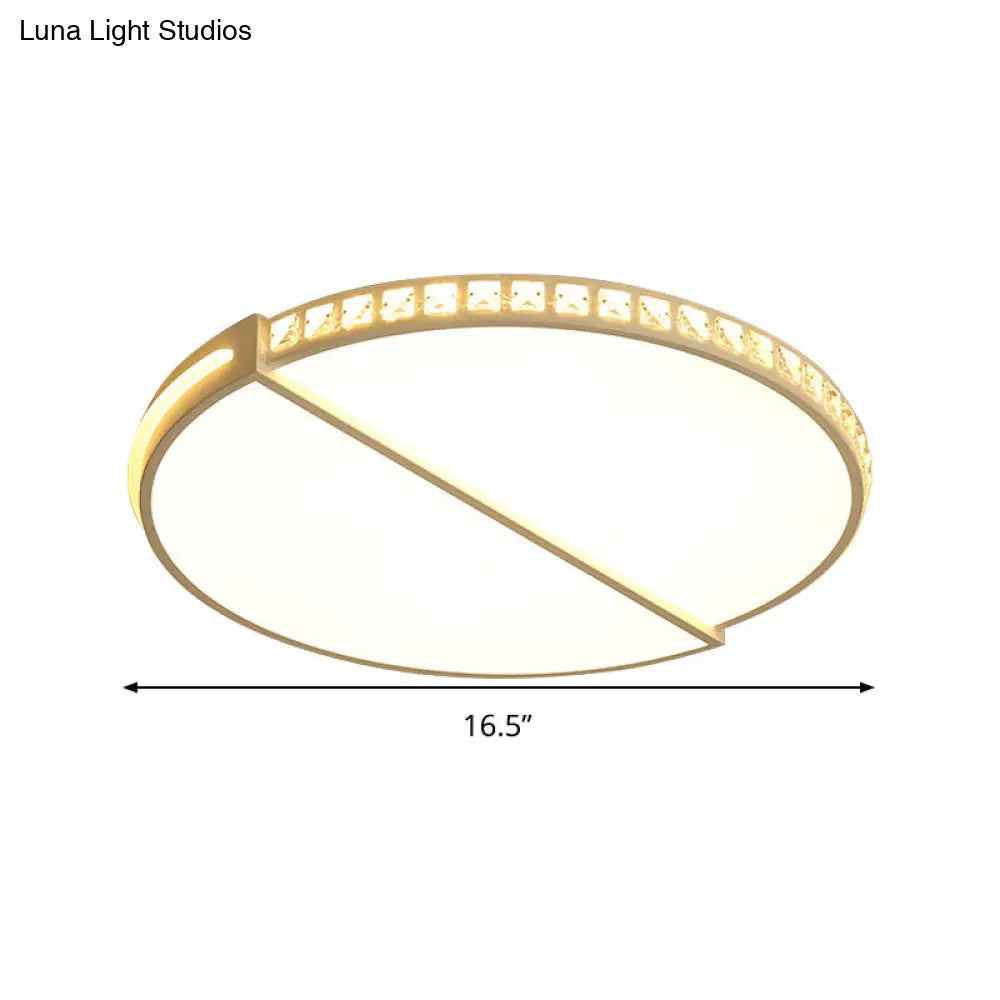 16.5"/20.5" Simple Metallic LED Flush Mount Ceiling Light in Warm/White/3 Color with Crystal Accent - White Disk Design