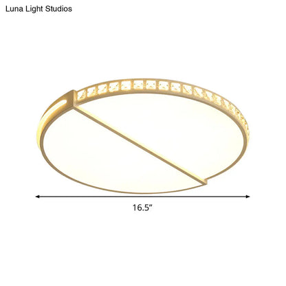 DecorBites™ 16.5"/20.5" Simple Metallic LED Flush Mount Ceiling Light in Warm/White/3 Color with Crystal Accent - White Disk Design