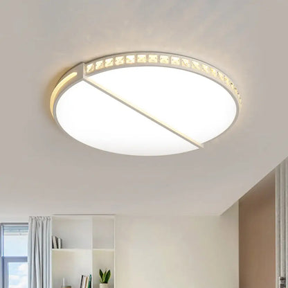 DecorBites™ 16.5"/20.5" Simple Metallic LED Flush Mount Ceiling Light in Warm/White/3 Color with Crystal Accent - White Disk Design