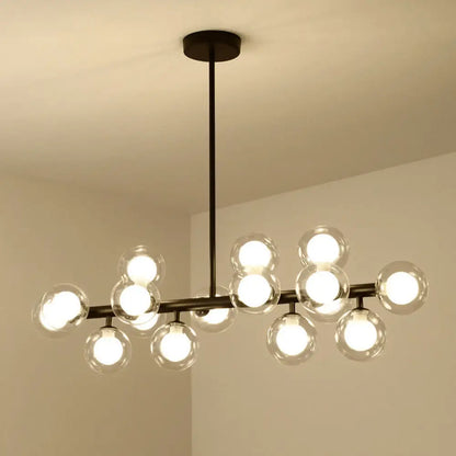 Lámpara colgante moderna de isla DecorBites™ de 16 luces en color negro - Lámpara de techo esférica de cristal para mesa de comedor