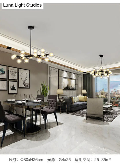 Lámpara colgante moderna de isla DecorBites™ de 16 luces en color negro - Lámpara de techo esférica de cristal para mesa de comedor