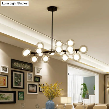 Lámpara colgante moderna de isla DecorBites™ de 16 luces en color negro - Lámpara de techo esférica de cristal para mesa de comedor