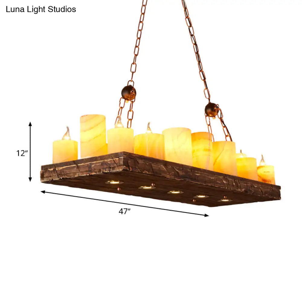 16-Light Yellow Restaurant Pendant Lighting with Wood Candlestick Island Light Fixture