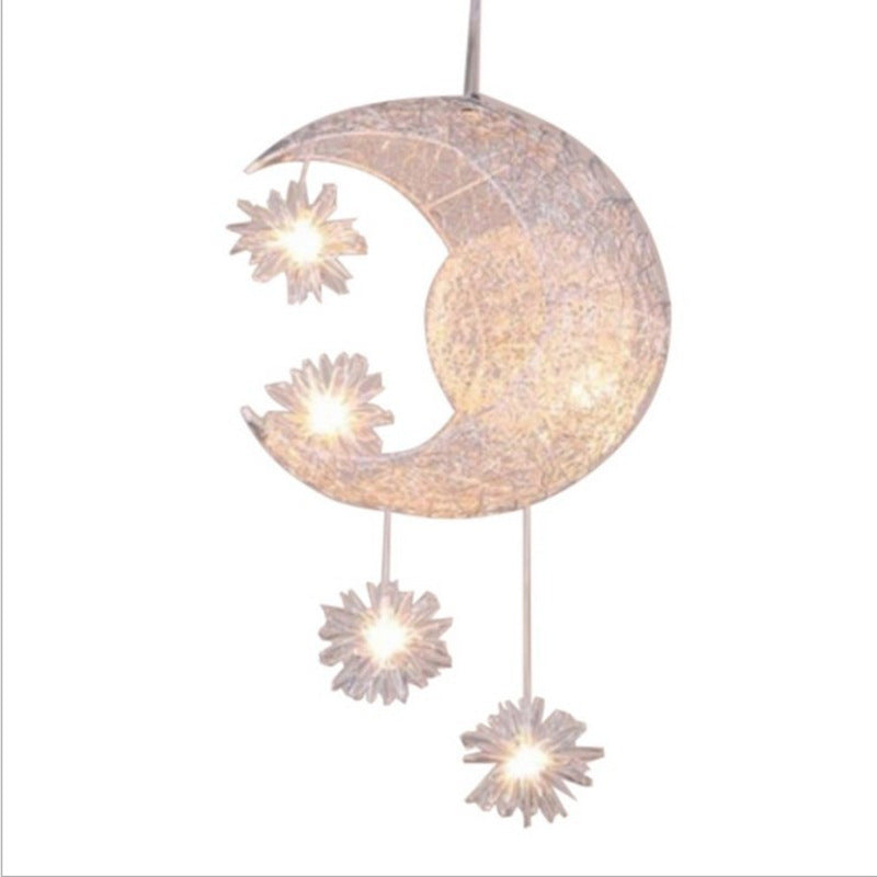 Lámpara de Araña de Estrella y Luna de Alambre de Aluminio para Restaurante, Bar, Dormitorio, Iluminación Cálida, Simple, Lámparas para Habitación de Niños