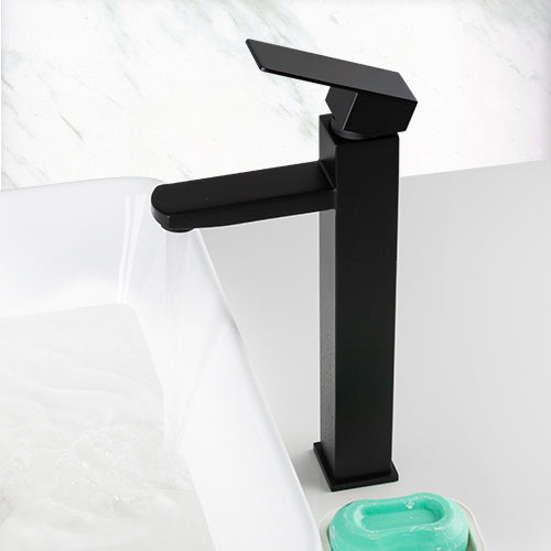 Stainless Steel Black Washbasin Faucet Square Height Single Hole Basin Faucet