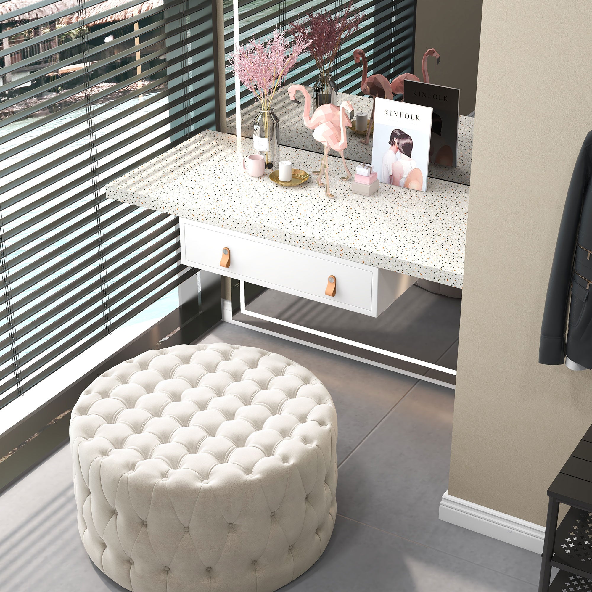 Gray Velvet Ottoman Table