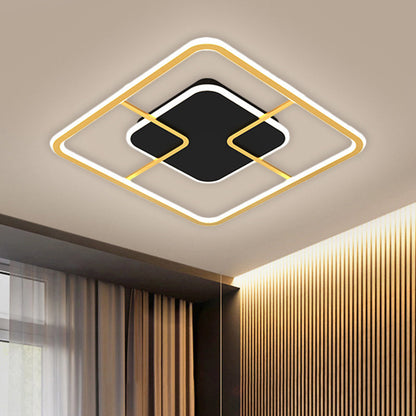 DecorBites™ DecorBites™ Minimalist Black & Gold LED Ceiling Light with Metal Square Frame, 16"/19.5" Width