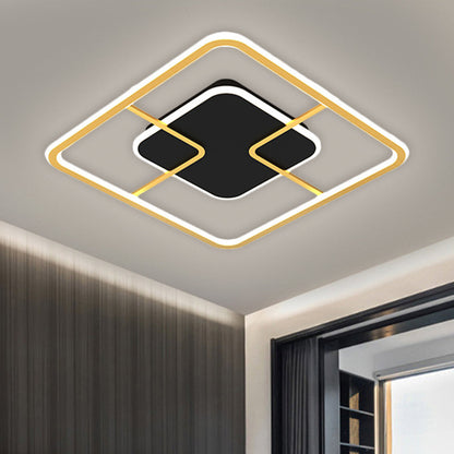 DecorBites™ DecorBites™ Minimalist Black & Gold LED Ceiling Light with Metal Square Frame, 16"/19.5" Width