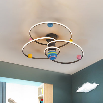 DecorBites™ DecorBites™ Grey Orbit Flush Ceiling Light with LED Acrylic Cartoon Lighting, Semi-Mount, Round Canopy