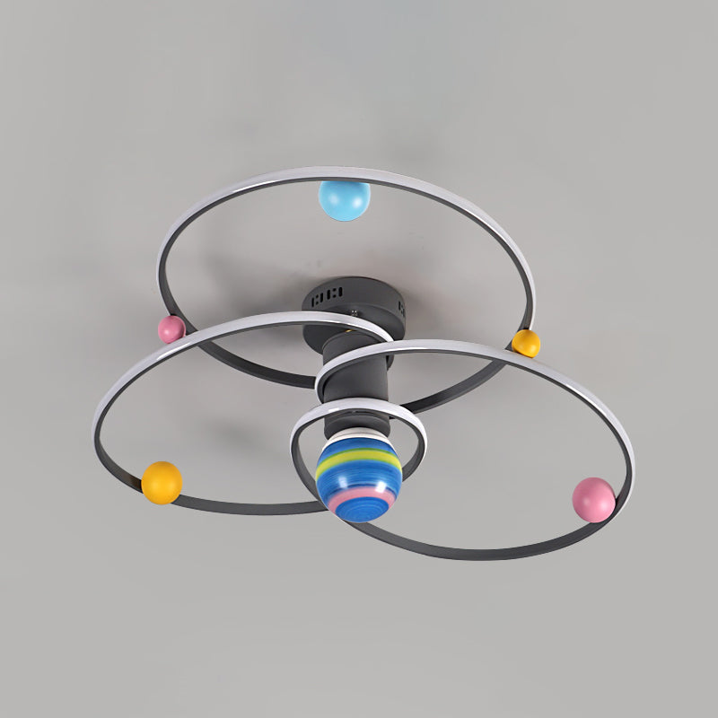 DecorBites™ DecorBites™ Grey Orbit Flush Ceiling Light with LED Acrylic Cartoon Lighting, Semi-Mount, Round Canopy