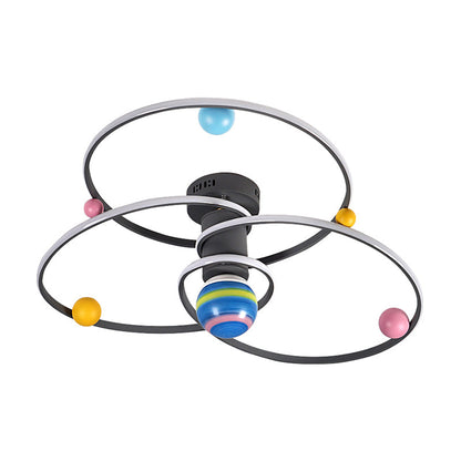DecorBites™ DecorBites™ Grey Orbit Flush Ceiling Light with LED Acrylic Cartoon Lighting, Semi-Mount, Round Canopy
