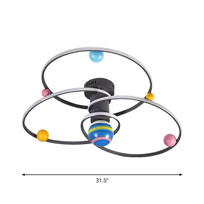 DecorBites™ DecorBites™ Grey Orbit Flush Ceiling Light with LED Acrylic Cartoon Lighting, Semi-Mount, Round Canopy