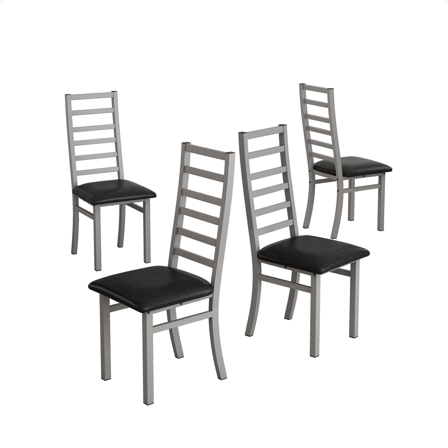Metal Dining Chairs Set Of 4, Steel Legs And PU Leather Seats, High Back Armless Dining Chairs, For Kitchen, Living Room, Grey