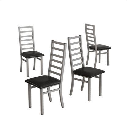 Metal Dining Chairs Set Of 4, Steel Legs And PU Leather Seats, High Back Armless Dining Chairs, For Kitchen, Living Room, Grey