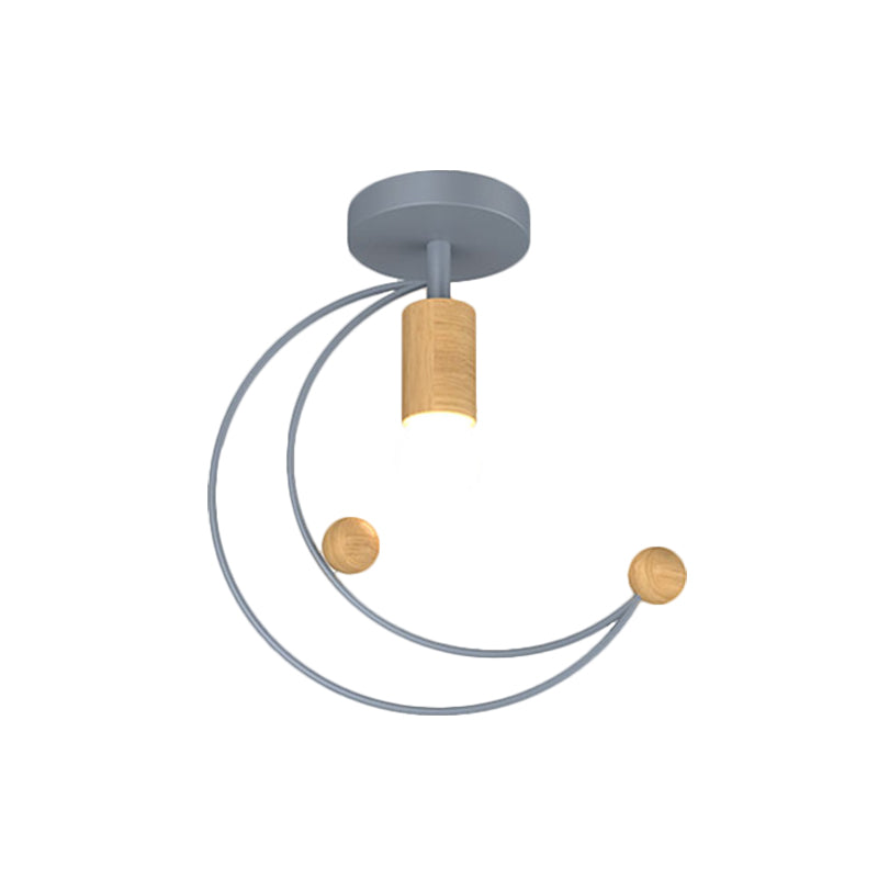 DecorBites™ DecorBites™ Modern Metallic Crescent Ceiling Light with Wooden Ball Deco - Semi Flush Mount in Black/White/Grey