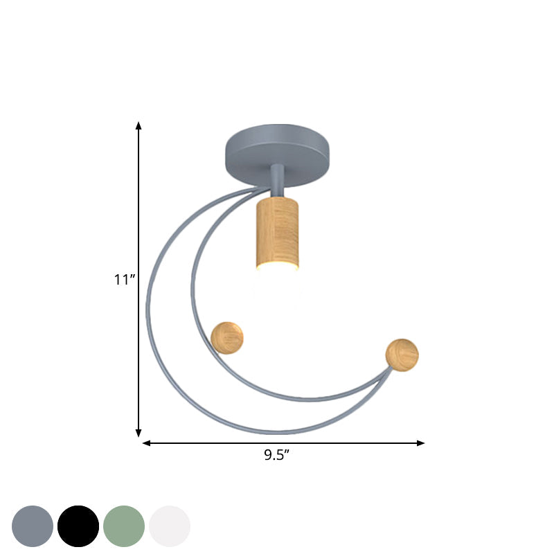 DecorBites™ DecorBites™ Modern Metallic Crescent Ceiling Light with Wooden Ball Deco - Semi Flush Mount in Black/White/Grey