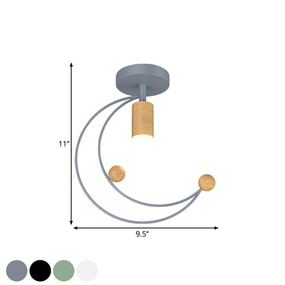 DecorBites™ DecorBites™ Modern Metallic Crescent Ceiling Light with Wooden Ball Deco - Semi Flush Mount in Black/White/Grey