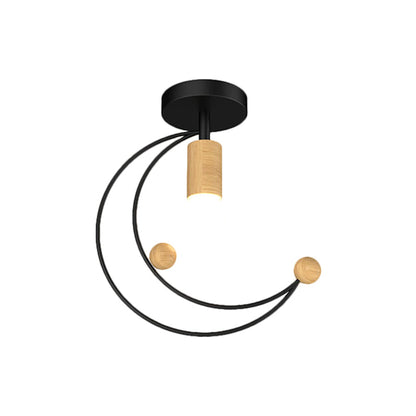 DecorBites™ DecorBites™ Modern Metallic Crescent Ceiling Light with Wooden Ball Deco - Semi Flush Mount in Black/White/Grey