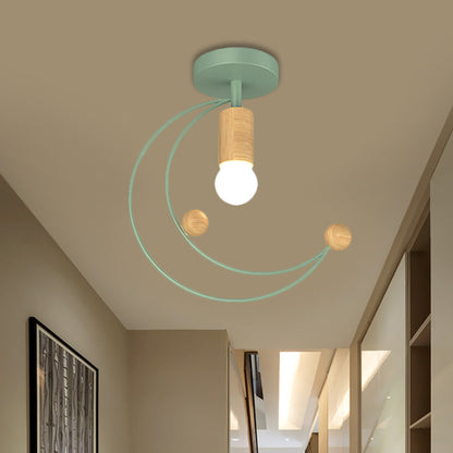 DecorBites™ DecorBites™ Modern Metallic Crescent Ceiling Light with Wooden Ball Deco - Semi Flush Mount in Black/White/Grey