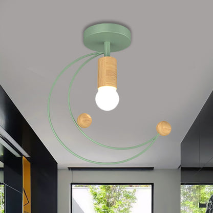 DecorBites™ DecorBites™ Modern Metallic Crescent Ceiling Light with Wooden Ball Deco - Semi Flush Mount in Black/White/Grey