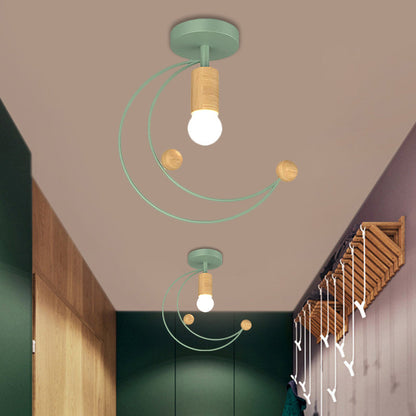 DecorBites™ DecorBites™ Modern Metallic Crescent Ceiling Light with Wooden Ball Deco - Semi Flush Mount in Black/White/Grey