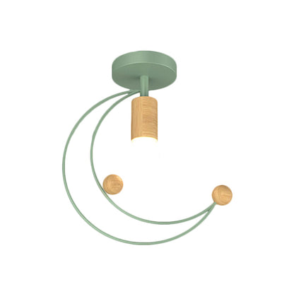 DecorBites™ DecorBites™ Modern Metallic Crescent Ceiling Light with Wooden Ball Deco - Semi Flush Mount in Black/White/Grey