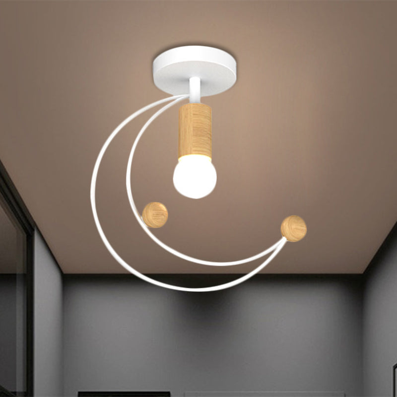 DecorBites™ DecorBites™ Modern Metallic Crescent Ceiling Light with Wooden Ball Deco - Semi Flush Mount in Black/White/Grey