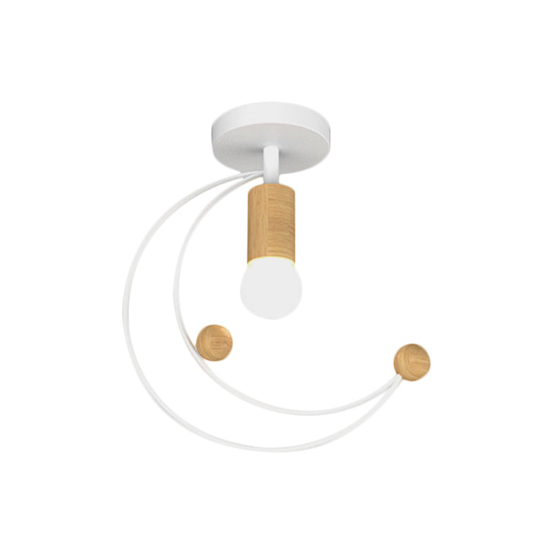 DecorBites™ DecorBites™ Modern Metallic Crescent Ceiling Light with Wooden Ball Deco - Semi Flush Mount in Black/White/Grey