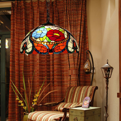 Lámpara colgante de techo Bloom de vitral con cadena ajustable - Rojo/Amarillo/Rojo-Amarillo-Azul-Verde victoriano (Juego de 3)