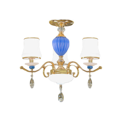 DecorBites™ DecorBites™ Rural Bell Semi Flush Mount Chandelier - Opal Glass 3/6/8 Head Ceiling Lamp with Crystal Drops