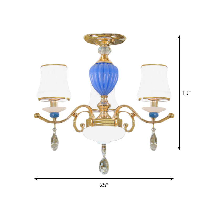 DecorBites™ DecorBites™ Rural Bell Semi Flush Mount Chandelier - Opal Glass 3/6/8 Head Ceiling Lamp with Crystal Drops