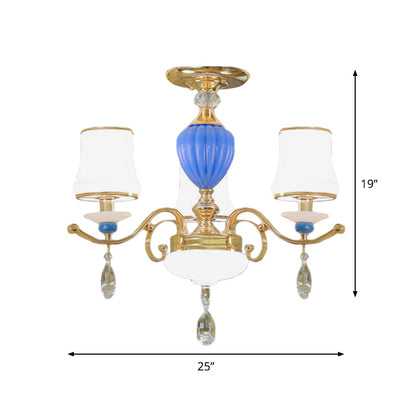 DecorBites™ DecorBites™ Rural Bell Semi Flush Mount Chandelier - Opal Glass 3/6/8 Head Ceiling Lamp with Crystal Drops