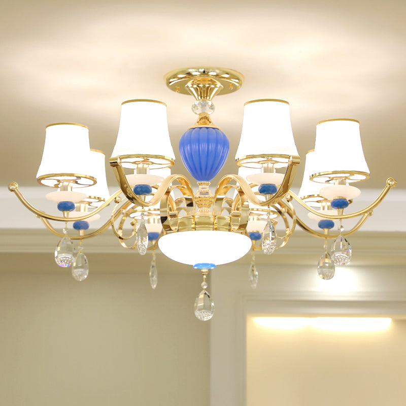 DecorBites™ DecorBites™ Rural Bell Semi Flush Mount Chandelier - Opal Glass 3/6/8 Head Ceiling Lamp with Crystal Drops
