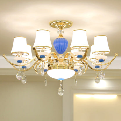 DecorBites™ DecorBites™ Rural Bell Semi Flush Mount Chandelier - Opal Glass 3/6/8 Head Ceiling Lamp with Crystal Drops