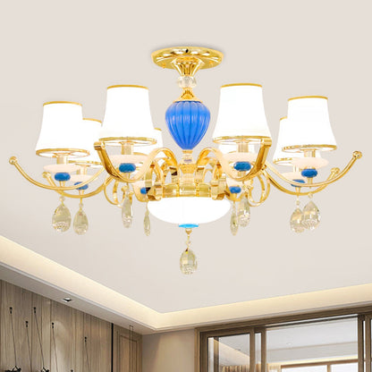 DecorBites™ DecorBites™ Rural Bell Semi Flush Mount Chandelier - Opal Glass 3/6/8 Head Ceiling Lamp with Crystal Drops