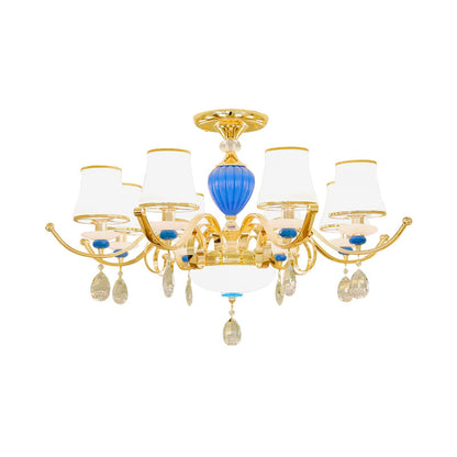 DecorBites™ DecorBites™ Rural Bell Semi Flush Mount Chandelier - Opal Glass 3/6/8 Head Ceiling Lamp with Crystal Drops